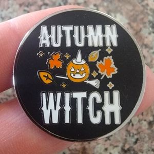 *2 for $13* Autumn Witch Jack-o'-Lantern Design Round Enamel Pin